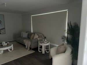 Blockout Roller Blinds – Central Coast Blockout roller blinds fully drawn in a Central Coast kitchen to darken the space and ensure privacy