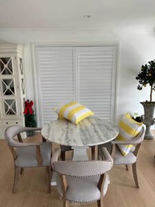 PVC Plantation Shutters – Water-Resistant & Low Maintenance PVC plantation shutters installed on interior windows, offering moisture resistance and durability