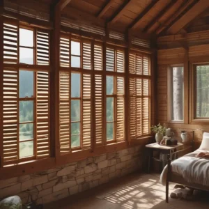 Timber Plantation Shutters – Natural Style & Charm Timber plantation shutters adding warmth and elegance to an interior window