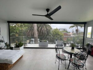 8.6 metre zip roller blind installed for large outdoor entertaining area