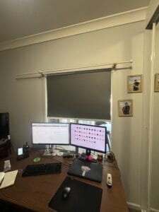 Day and night roller blinds in study for light control and privacy