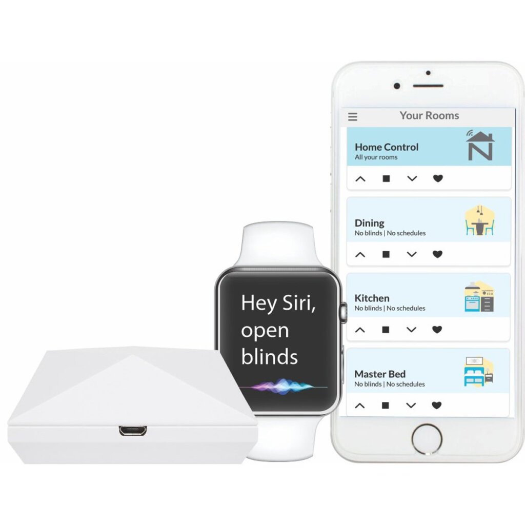 Alpha Neo Smart Hub controlling electric blinds via mobile app