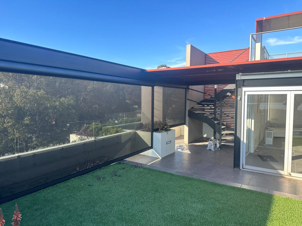 Outdoor roller blinds installed by The Blind Crew on a Central