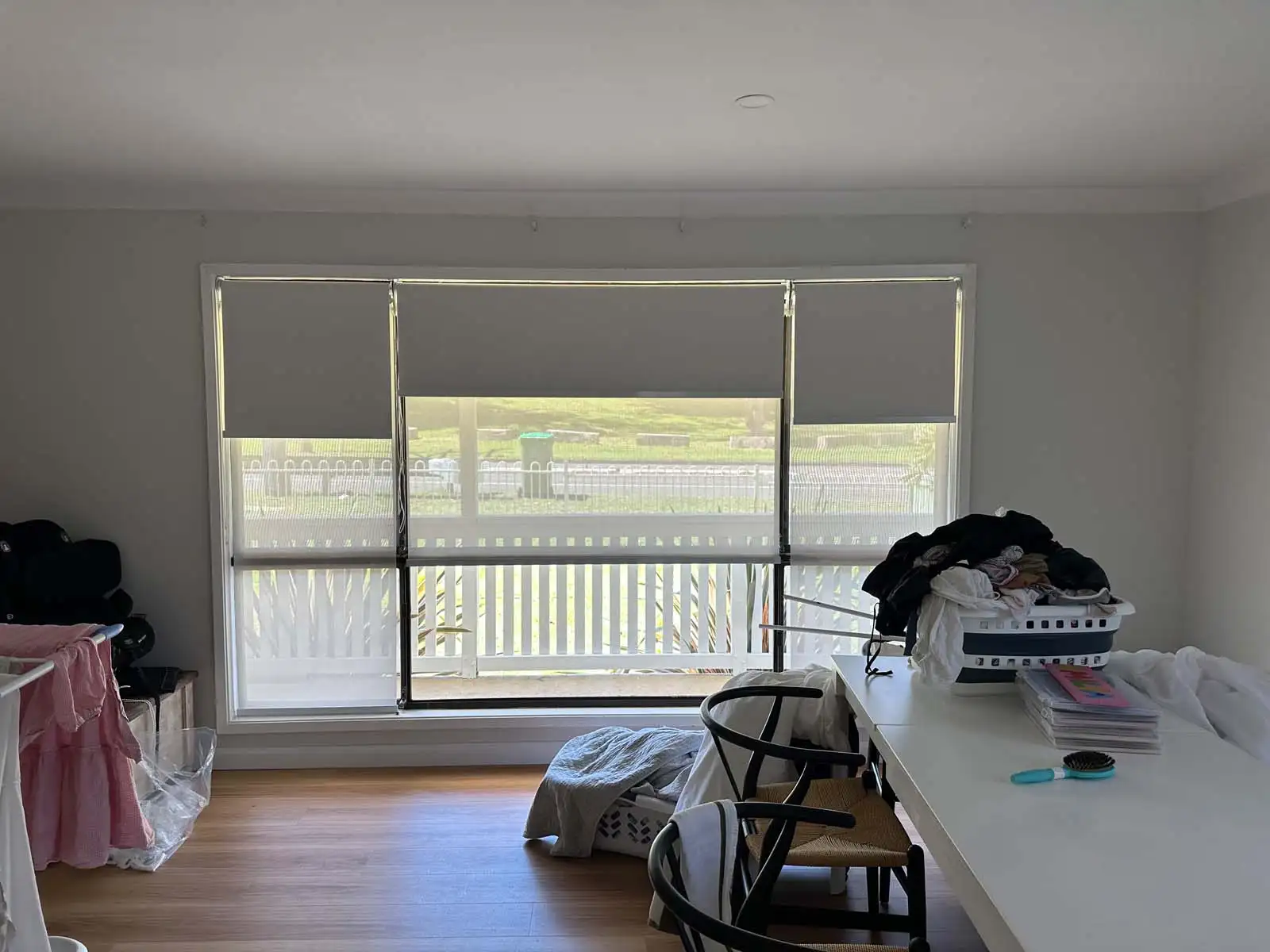 Double roller blinds installed in a Central Coast home showcasing custom fit and professional installation.