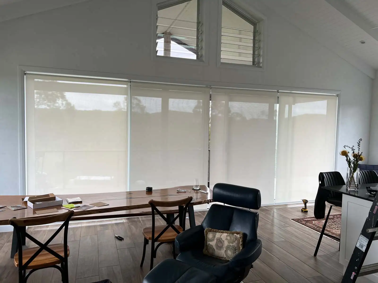 Sheer Roller Blinds Central Coast – Elegant Light Control Sheer roller blinds installed in a modern Central Coast living room, offering soft filtered light and daytime privacy.