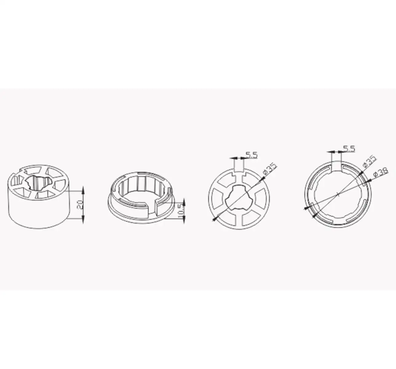Alpha A2204 Crown and Drive for 30mm Motors installed in roller tube