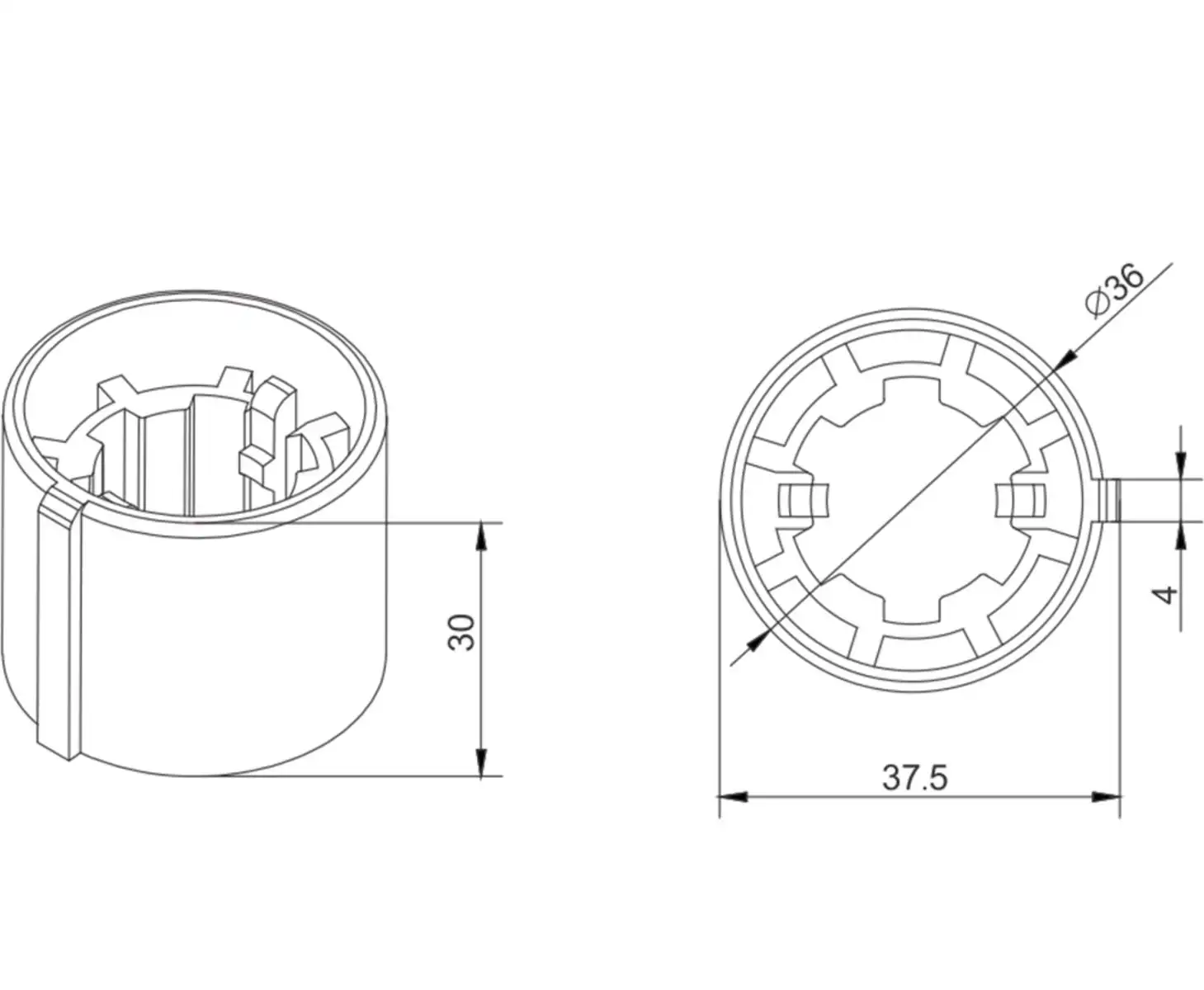 Alpha A2305 JAI 45mm crown and drive installed in roller tube