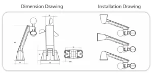 Alpha S001 sun and wind sensor dimensions and installation diagram for outdoor blinds.