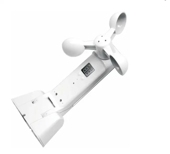 Alpha S001 sun and wind sensor with solar panel and LED display for outdoor blind automation.