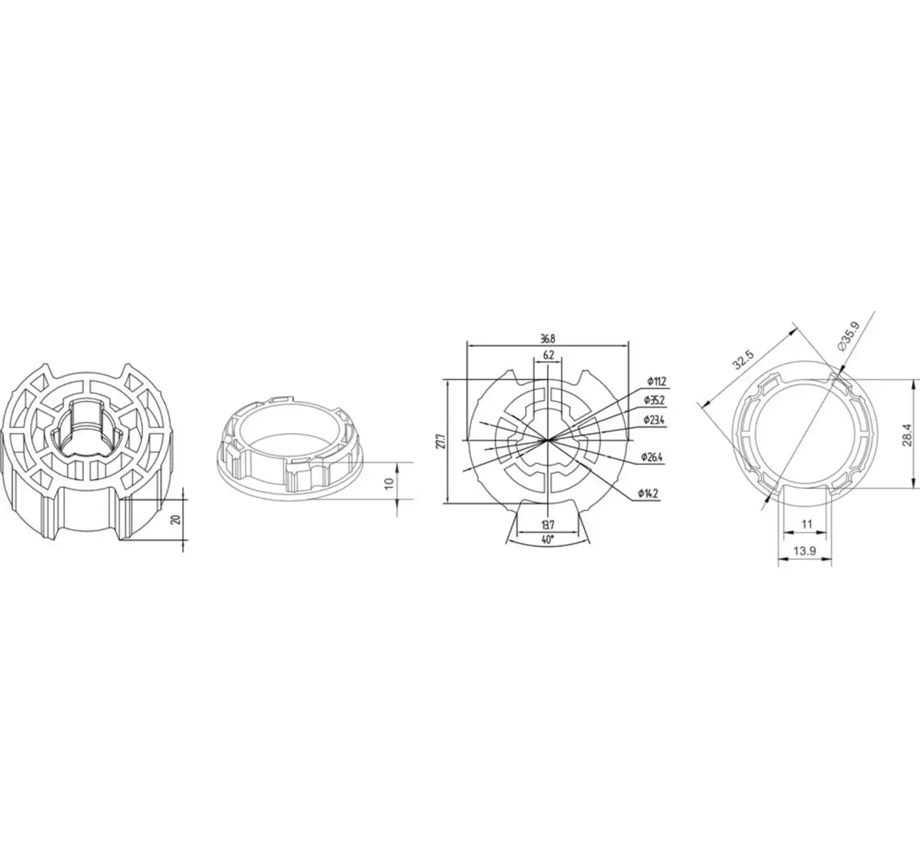 Alpha Uniglide A2215 38mm Crown and Drive installed in roller tube