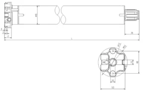 Dimensions diagram of the Alpha WSER50 50/13 LED CA Motor showing 966mm length and 45mm diameter.