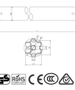 Dimensions diagram of the Alpha WSER50 OD 30/17 Motor showing total length and motor head design.
